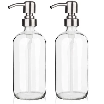 Шие-Стъклена опаковка сапун с помпа - Опаковка сапун за съдове за кухня, баня-Стъклена опаковка сапун 2 опаковки