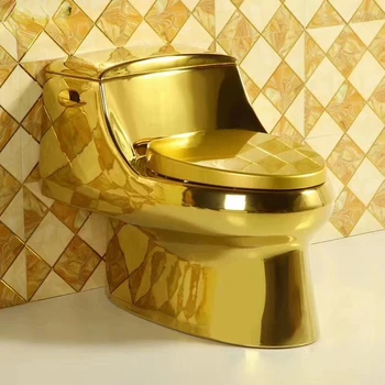 Златен Тоалетна чиния Tuhao, позлатени Тоалетна чиния, Златна водосточни тоалетна чиния, Тоалетна в европейски стил, спестяващ вода, тъпо седнал на Тоалетна чиния