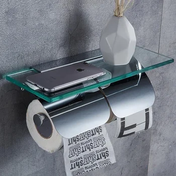 Рафтове за съхранение на ролки тоалетна хартия Тоалетна хартия Стенни стъклени и медни закачалки за кърпи за Контакт хартия