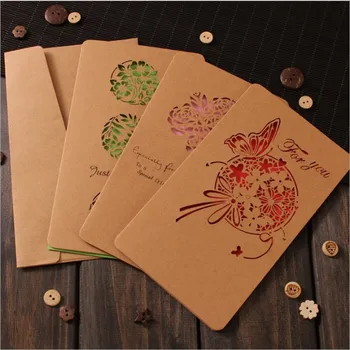 50 опаковки на Едро Творчески Покани картички от телешка кожа с дупки 1 комплект (хартия за писма + плик + поздравителна картичка) от 18*11 см Безплатна доставка
