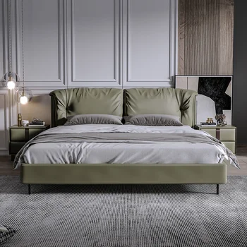 италианска кожена легло 1,8 м с двойно легло, шик брак, луксозни подови легло, апартамент в скандинавски Стил, висок клас осветено декорация на дома