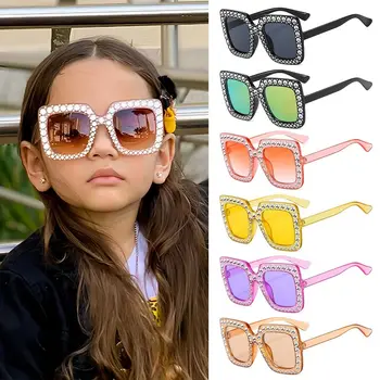 Детски слънчеви очила с кристали диаманти, Модни Искрящи Кристали, Детски Квадратни Слънчеви Очила за момичета, сенки за плажа/пътуване
