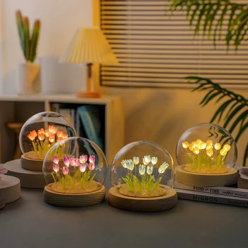 Led нощна светлина във формата на лале, работещи на батерии, бебешки настолни лампи от ръчно изработени цветя нощни осветителни тела за сън, декорация във формата на мини-лале