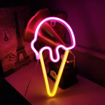 Led неонова реклама за сладолед, който привлича вниманието на led неонова лампа за сладолед под формата на настолна лампа с USB/батерии без трептене