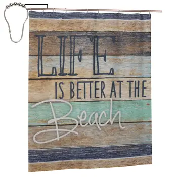 Завеса за душ Life Is Better At The Beach за Баня Персонализирани Забавен Набор от Завеси за Баня с Железни Куки Home Decor 60x72 инча