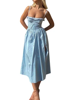 Секси Елегантна Макси рокля с открити рамене, гофрированным подолом и отворен гръб - Стилно струящееся рокля с А-силует за ежедневието