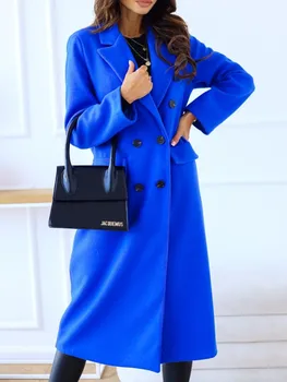 Есен Вълна Палто Миди С Дълъг ръкав, обикновена модерни ежедневни дамски палта, Свободно дамско палто 2023 Manteau Femme