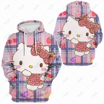 Козината на Hello Kitty 2023, Женски пролетта и есента Модно Плътно хубаво палто с качулка, Бежов пуловер с качулка с анимационни принтом, Свободни блузи