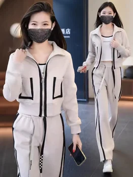 Модерен Спортен костюм, Дамски дрехи, Есен-Зима 2023, Корейски Елегантни Дамски комплекти от две части, Женски спортен костюм с дълъг ръкав