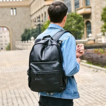 Мъжка чанта за колеж, кожена раница Mochila, чисто ежедневни раници, прост дизайн, известна марка мъжки ученически чанти