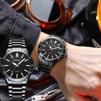 CURREN Луксозни маркови ръчни часовници за очарователни мъже с гривната от неръждаема стомана, кварцов часовник със светещи стрелки, специален дизайн