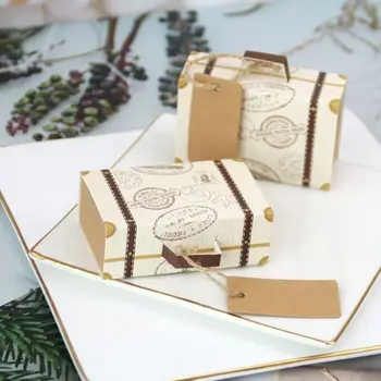 50ШТ Куфар, Кутия шоколадови бонбони Крафт-хартия за Подарък кутия за шоколад Опаковка Чанта за Сватбени партита Мини-пътуване