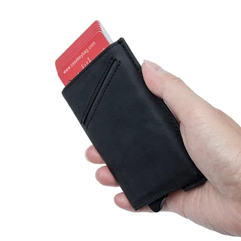CASEKEY Минималистичен RFID-хибридни мрежи за мини-за кредитни карти от естествена телешка кожа, тънък Стелт-държач за карти, портфейл за мъже и жени