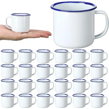 Мини-Емайлирани Туристически чаши за Кафе 4 грама, Метални Малки Класически Преносими Бели Чаши за огъня, Обемни Реколта чаша за кафе, чай, мляко