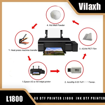 Vilaxh A3 DTF Принтер L1800 с бяло Мастило DTF Принтер Теплопередача PET Фолио Трансформира Принтер Прехвърляне на Фолио, Печат Директно Прехвърляне на