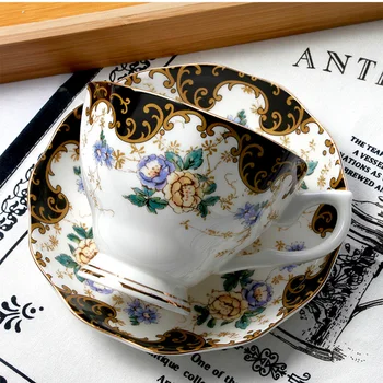 220 МЛ, Кафе услуга от керамични костен порцелан в европейски стил, Чаша и чиния, комплект Лъжици, ръчно рисувани с цветен модел Кукувицата е Птица, Чаша черен чай