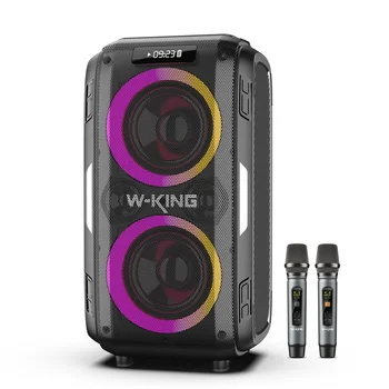 W-KING директен източник на захранване с мощност 120 W Bluetooth-високоговорител за партита със светлина, микрофони и дистанционно управление