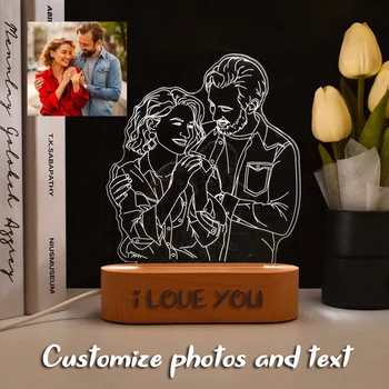 Персонални 3D фотолампа За поръчка на Снимка и текст за поръчка на Спалня Годишнина от сватба, рожден Ден, 3D лека нощ подаръци Дропшиппинг