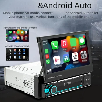 Безжична Carplay Android Auto Mirrorlink, 7-инчов аудио-радио, съвместимо с Bluetooth, WiFi, Камера за задно виждане, RGB подсветка, HD сензорен екран