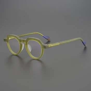 Дизайнерски кръгла мат градиент цветна дограма ръчно изработени, мъжки и дамски модни очила за старческо, оптични очила по рецепта