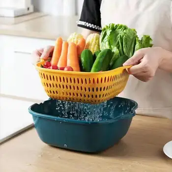 Кухненски принадлежности Кухненски кошници с двойно източване на Филтри за измиване на плодове и зеленчуци, Универсални Дренажни устройства Кухненски приспособления и аксесоари