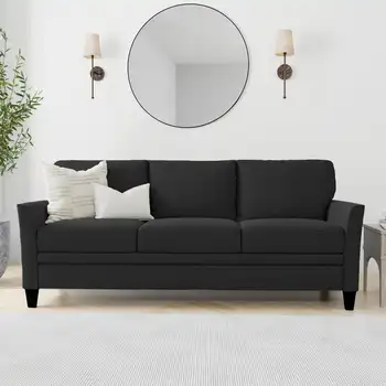 Класически модерен диван 3 места, черно/сиво, за всекидневната