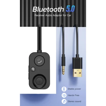 Автомобилен Bluetooth-съвместим приемник на 5.0, автоматичен предавател BT, USB 3.5mm AUX audio
