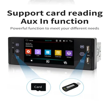 Универсална автомагнитола 1 DIN, авто MP5 плейър с 5,1-инчов IPS екран, HD сензорен екран, Bluetooth-радио, поддръжка на огледално-рефлексен връзка, камера, Carplay