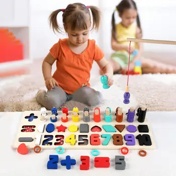 1 Комплект Детски Играчки, Забавни Играчки Три в едно, подходящи по Цвят, Дървени Магнитни Риболовни играчки, Пет в Едно, Магнитни Риболовни играчка, Подарък