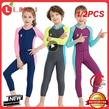 1/2 бр. Детски бански костюм за гмуркане UPF50 +, 1 мм, дълъг ръкав, цип отзад, гащеризон, за да сърфирате, Детски костюм за гмуркане, за момчета и момичета