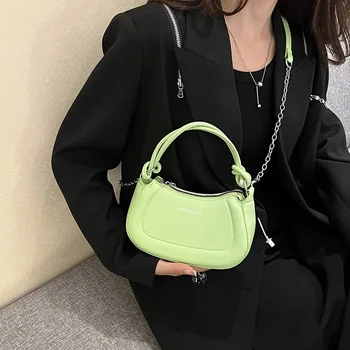 Нова Луксозна дамска чанта, висококачествени Чанти през рамо от изкуствена кожа, Класически дизайн, чанта-месинджър, Однотонная верига, Женствена чанта под Мишниците