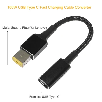 100 W Преобразувател USB Type C в квадратна щепсела C USB Кабел за бързо зареждане, жак адаптер dc адаптер за лаптоп Lenovo ThinkPad