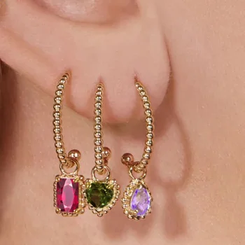 Обици-висулки с кристали във формата на капка вода във формата на сърце за жени, Корейската мода, цветни аксесоари за уши от циркониевого на хрущяла, бижута E050