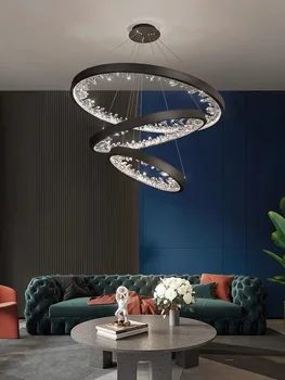 Полилей за трапезария, Модерно Луксозно Кръгло пръстен, Кристална окачен лампа за вила, хол, домашен интериор, Лампа за осветление