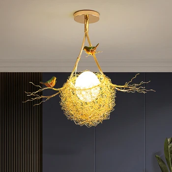 Модерни полилеи Led Cottagecore Gold Bird ' S Nest за всекидневна, бар, маса за хранене, Декорация за лофта, Висящи лампи