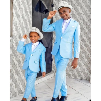 Син обикновен костюм с ревери за момчета, комплект от две части (яке + панталон, новост 2023 г., модни благородна красиви дрехи за официални поводи
