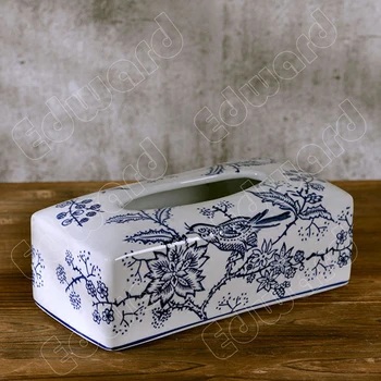 Синьо-бялата порцеланова кутия за салфетки, Креативен стил, държач за кърпички, Декоративни ретро-кутии за салфетки, Декорация за дома, хол