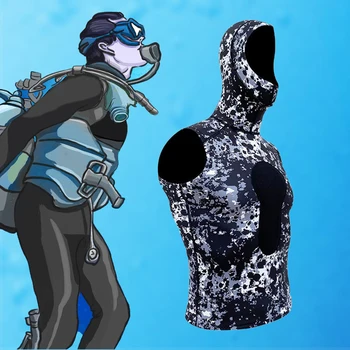 Нов Камуфляжный Водолазный костюм от неопрен с дебелина 1,5 мм, отгоре с качулка, риза без ръкави, Топъл костюм за подводен риболов, професионален риболов и гмуркане