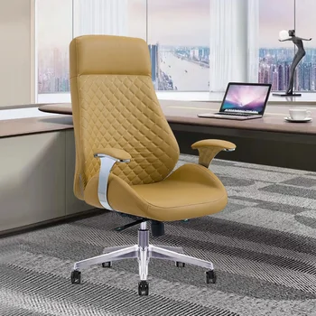 Удобен офис стол с дълга облегалка за сядане, модерен кожен стол за офис, компютърен стол