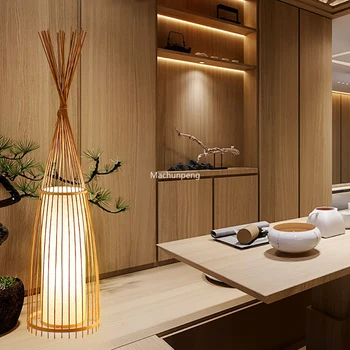 Бамбук лампиона в китайски стил, малка странична масичка с абажуром, Японска лампа, Естетичен Дизайн на лампа, Декорация на всекидневна