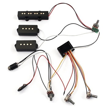 3 Бандов еквалайзер, схема предусилителя за регулиране на тона на бас китара, колан, кабели и набор от звукоснимателей JP за активно го получите бас