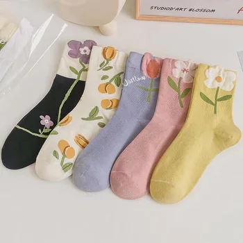 Чорапи с цветове, дамски пролетно-летни чорапи с обемисти листа, сладък, дишащи, абсорбиращи потта, новостите на Едро