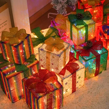Коледа Светлинен декорация, Подарък кутия, Украшение с лък, Коледна осветителна кутия, Външно осветление, Коледно парти, Десктоп украса