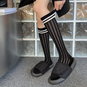 Выдалбливающие дишащи меш чорапогащи, Летни тънки дамски Дълги чорапи, Чорапи и интериор в японски стил, шарени чорапогащи за момичета, чорапи
