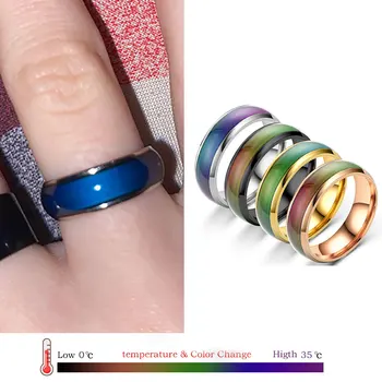 Забавно Меняющее Цвят Пръстен за настроението, за жени, мъже, пръстен за измерване на температурата, Пара от неръждаема стомана, Умни украса Анел Anneaux
