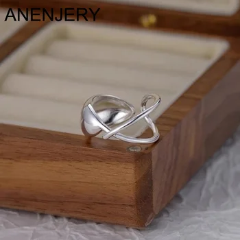 ANENJERY Сребърни пръстени с геометричен кръст на отворени пръсти, за жени, Момичета, Кръстосани пръстени X-образна форма, бижута, аксесоари, подаръци