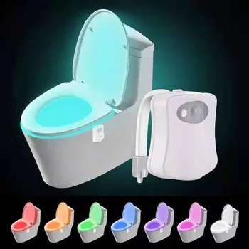 Лека нощ и с датчик за движение, 8 цвята за покрива седалката на тоалетната чиния, осветление на тоалетни с интелектуална осветление