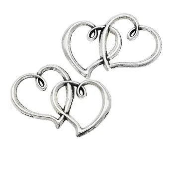 Екологично чисти метални Двойни кухи висулки във формата на сърце, свързани със сърцето, безкрайни окачване САМ