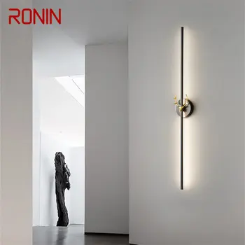 Модерен стенен лампа RONIN с черна месингова ивица, в 3 цвята, специално творчески тела-аплици за преминаване, легла, всекидневна декор