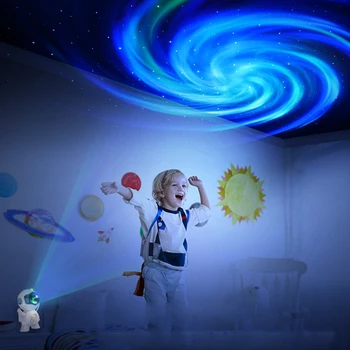LED Астронавт Мъглявината Нощни светлини Астронавт Звезден проектор Въртене на 360 градуса Астронавт Небесната лампа за украса на дома за Рожден Ден